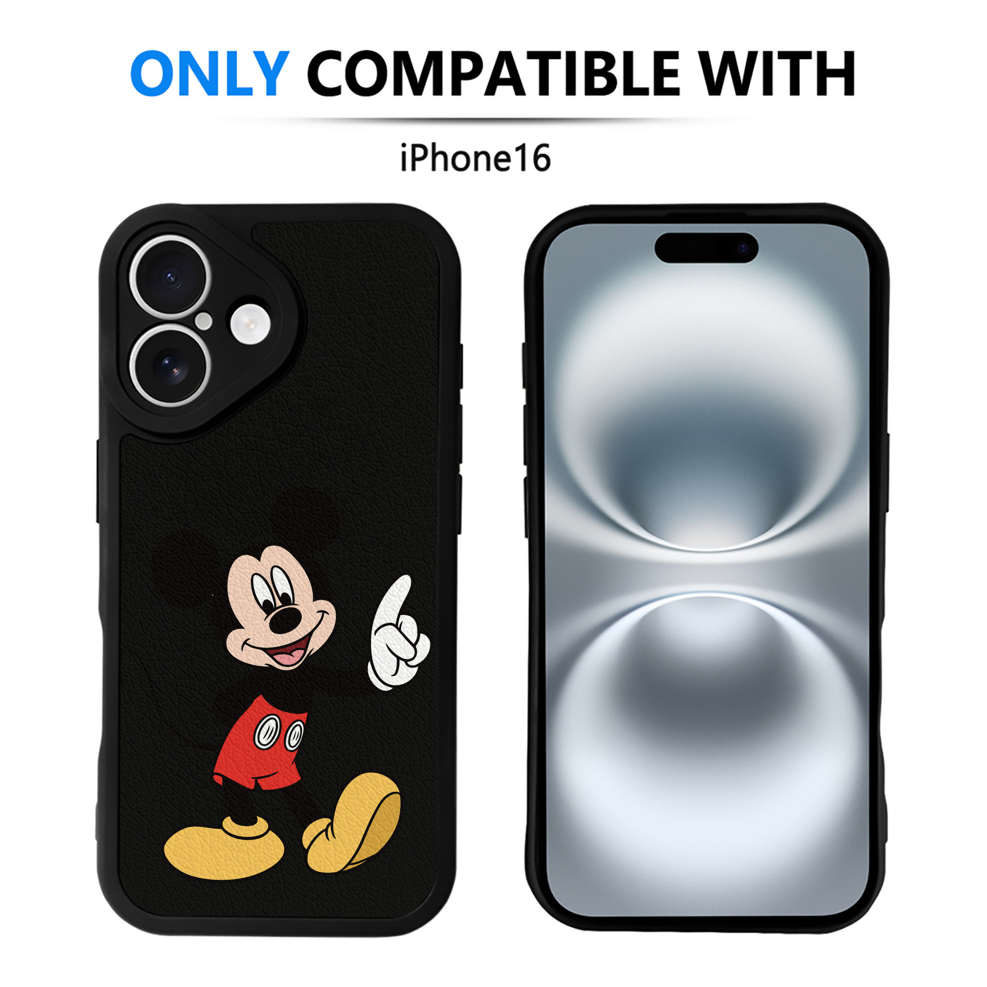 （画像用） ミッキーマウス Mickey Mouse 【iPhone 16シリーズ対応】シリコンスマホケース（レザー調） 材質：シリコン